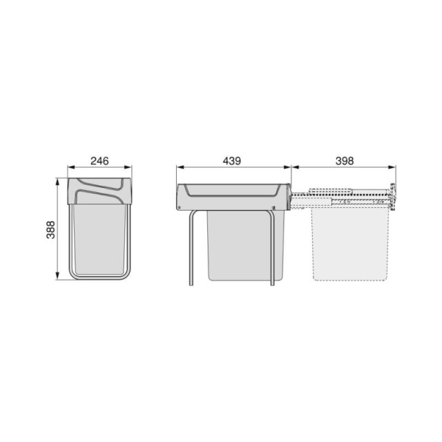 Poubelle de tri 20L, fixation au sol et extraction manuelle, Gris anthracite