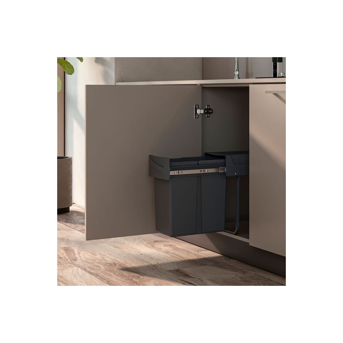 Poubelle de tri 20L, fixation au sol et extraction manuelle, Gris anthracite