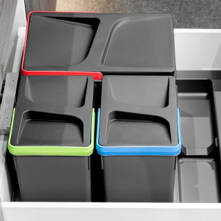 Kit poubelle Recycle avec base 24L 3 bacs pour caisson de 600 mm