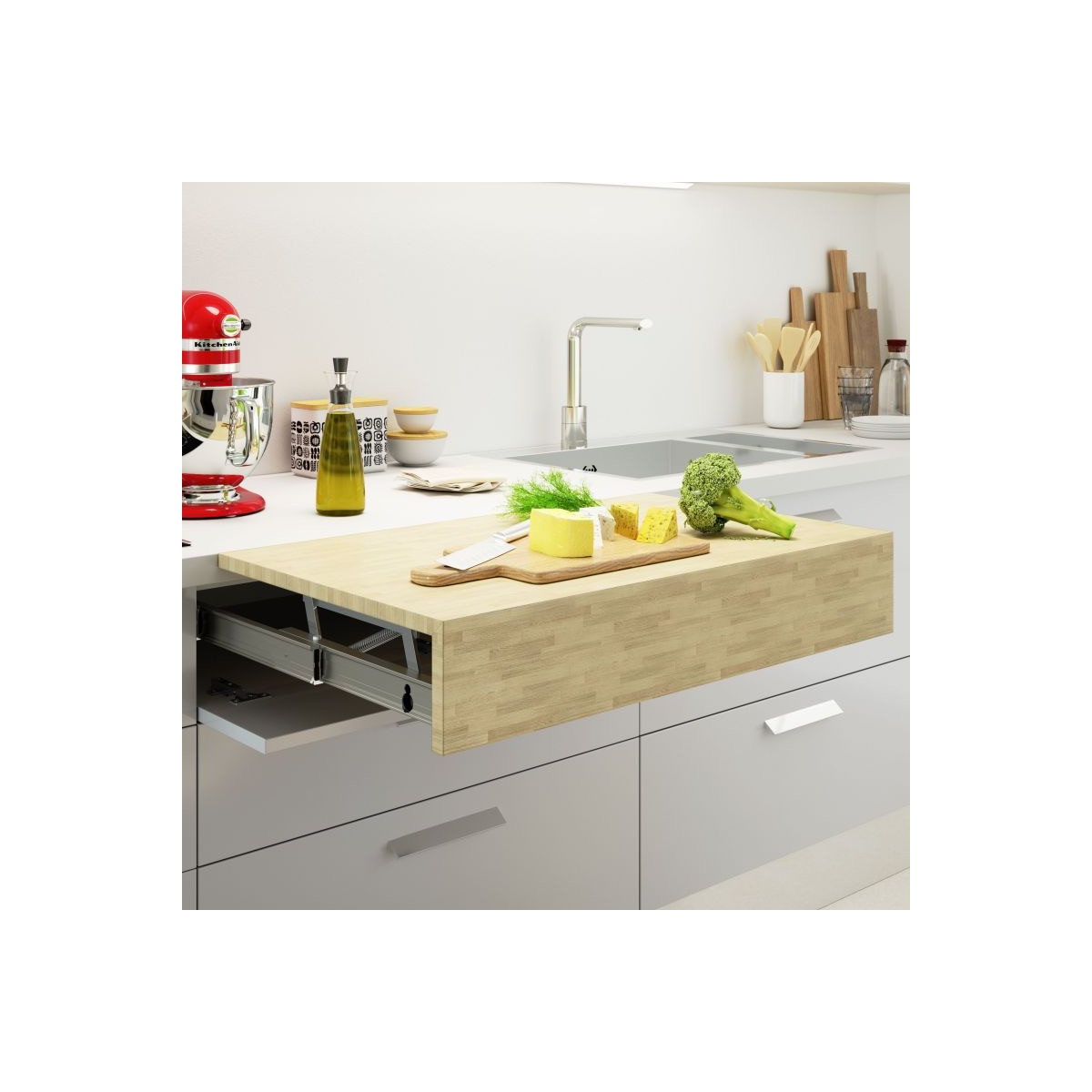 Coulisses pour table à rallonge et relevable Oplà Top, Inox brossé
