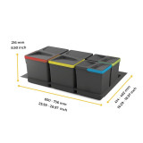 Kit poubelle Recycle avec base 36L 4 bacs pour caisson de 800 mm