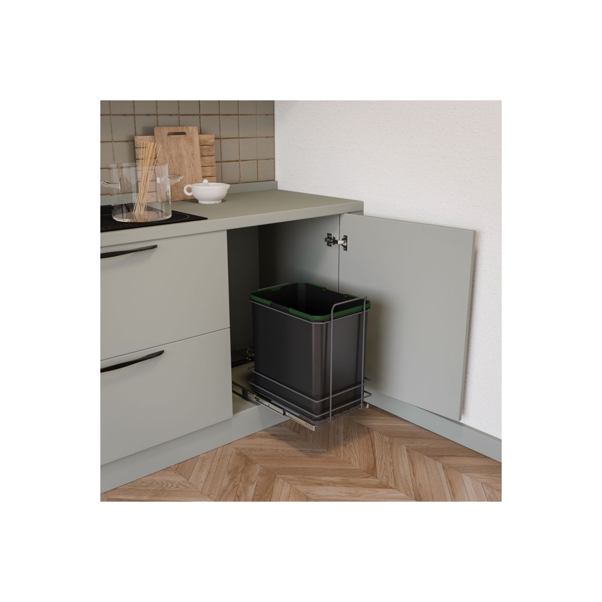 Poubelle de tri Recycle 35 L, fixation au sol et extraction manuelle, Gris Anthracite