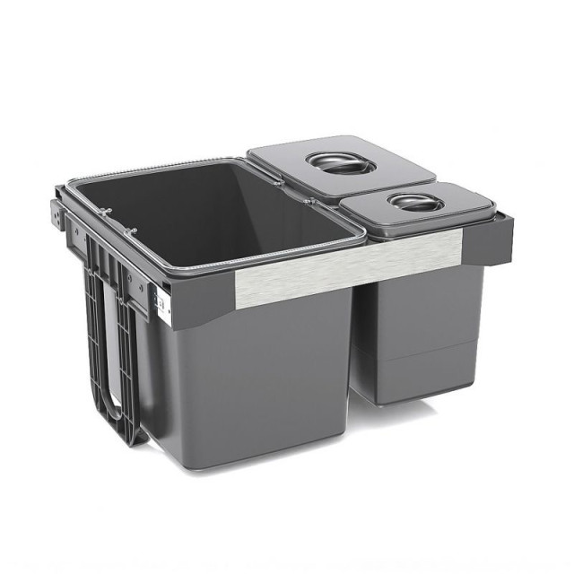 Poubelle sous évier pour 600mm-1x34L+1x15L+1x7L-Finition Gris orion