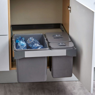 Poubelle sous évier pour 600mm-1x34L+1x15L+1x7L-Finition Gris orion