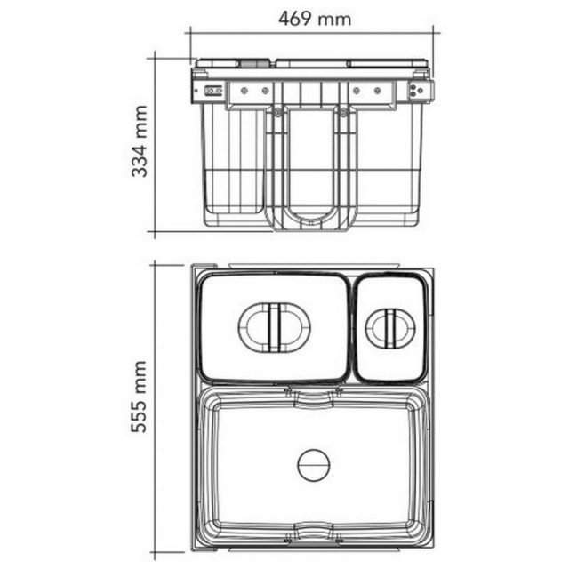 Poubelle sous évier pour 600mm-1x34L+1x15L+1x7L-Finition Gris orion