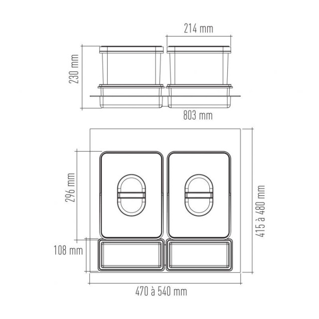 Collecteur 2 seaux avec couvercles : 2 x 12L et 2 bacs amovibles - H. 230mm - ouverture manuelle
