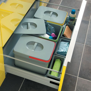 Collecteur 3 seaux avec couvercles : 3 x 12L et 3 bacs amovibles - H. 230mm - ouverture manuelle