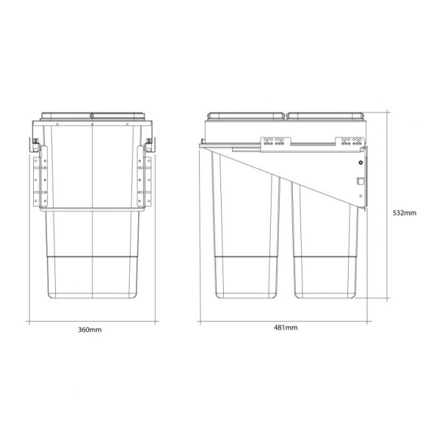 Poubelle pour meuble de 400mm composé de 2 seaux de 26L -Finition gris orion