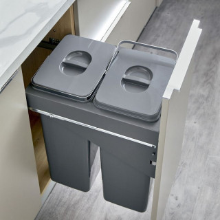 Poubelle pour meuble de 400mm composé de 2 seaux de 26L -Finition gris orion