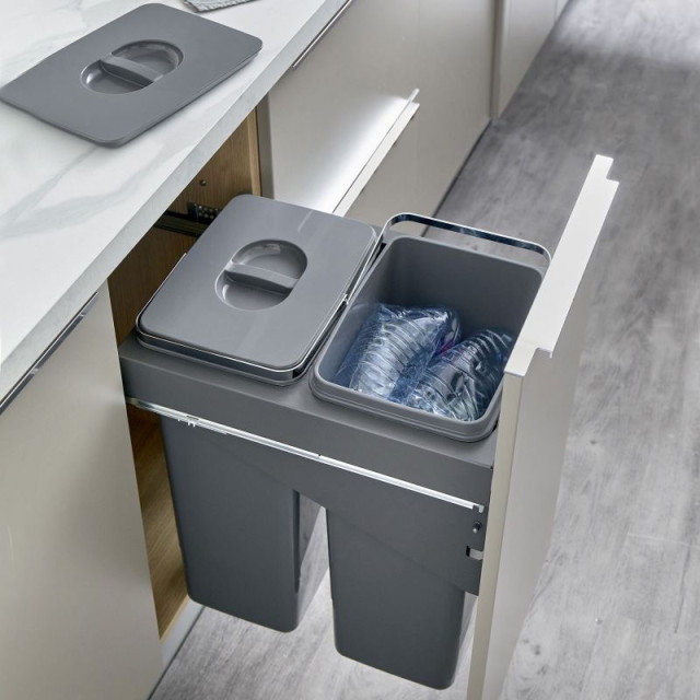 Poubelle pour meuble de 400mm composé de 2 seaux de 26L -Finition gris orion