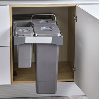 Poubelle sous évier pour 450mm-26L+3x7L-Finition Gris orion