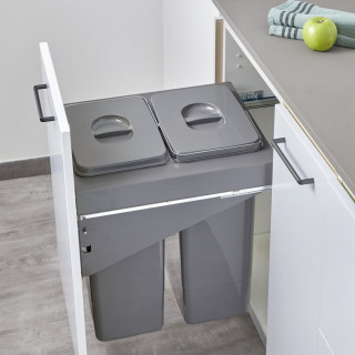 Poubelle pour meuble de 450mm composé de 2 seaux de 26L -Finition gris orion