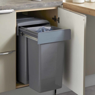 Poubelle pour meuble de 450mm composée de 2 seaux : 2 x 26L - l.356 x P. 480 x H. 580mm - ouverture manuelle