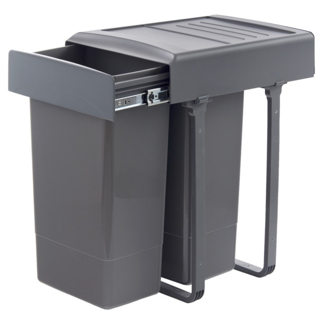 Poubelle pour meuble de 450mm composée de 2 seaux : 2 x 26L - l.356 x P. 480 x H. 580mm - ouverture manuelle