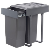Poubelle pour meuble de 450mm composée de 2 seaux : 2 x 26L - l.356 x P. 480 x H. 580mm - ouverture manuelle