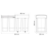 Poubelle pour meuble de 450mm composée de 2 seaux : 2 x 26L - l.356 x P. 480 x H. 580mm - ouverture manuelle