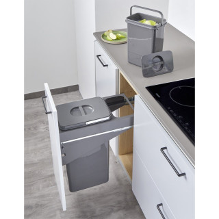 Poubelle pour meuble de 300mm composé d'1 seau de 26L et 1 seau de 7L-Finition gris orion