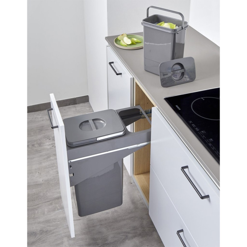Poubelle pour meuble de 300mm composé d'1 seau de 26L et 1 seau de 7L-Finition gris orion