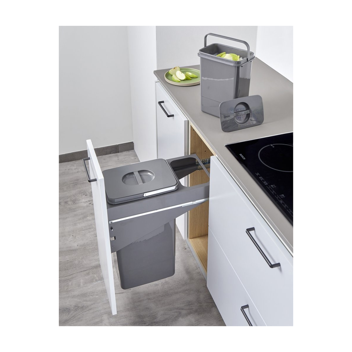 Poubelle pour meuble de 300mm composé d'1 seau de 26L et 1 seau de 7L-Finition gris orion