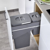 Poubelle pour meuble de 300mm composé d'1 seau de 26L et 1 seau de 7L-Finition gris orion
